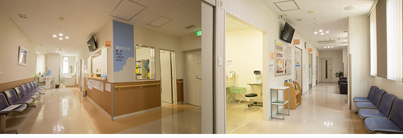 公式の健診案内に掲載された健診センターの受付・待合とメイン通路