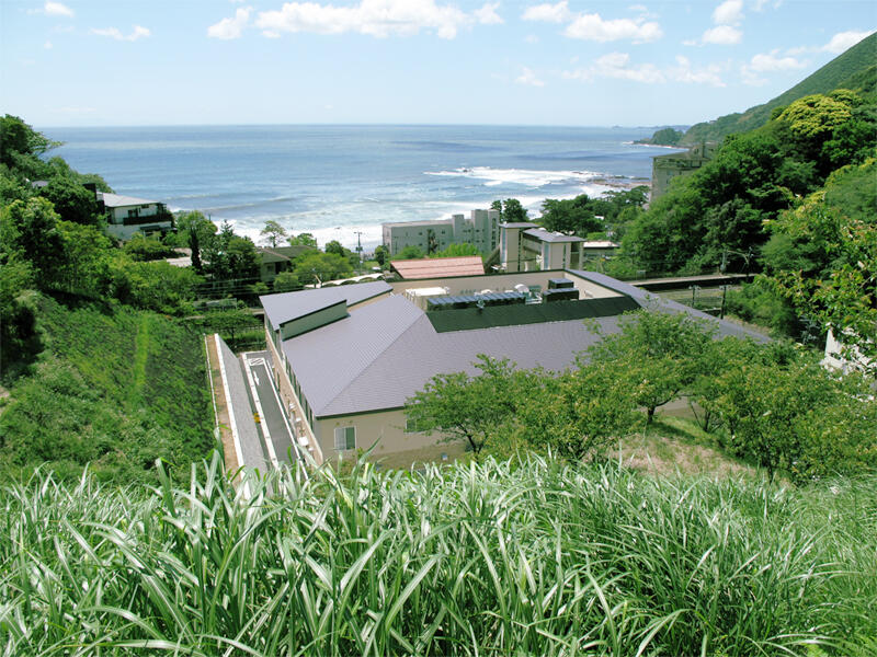 海と緑を望む病院の全景