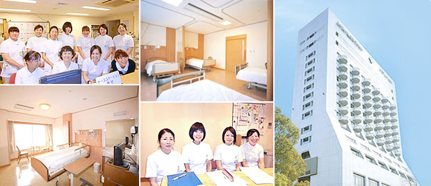 公式看護部ページに掲載されたスタッフ、病室、病院外観の写真