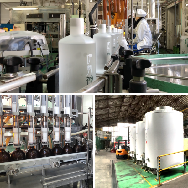 公式本社工場ページに掲載された蒸留酒の瓶詰め・貯蔵工程