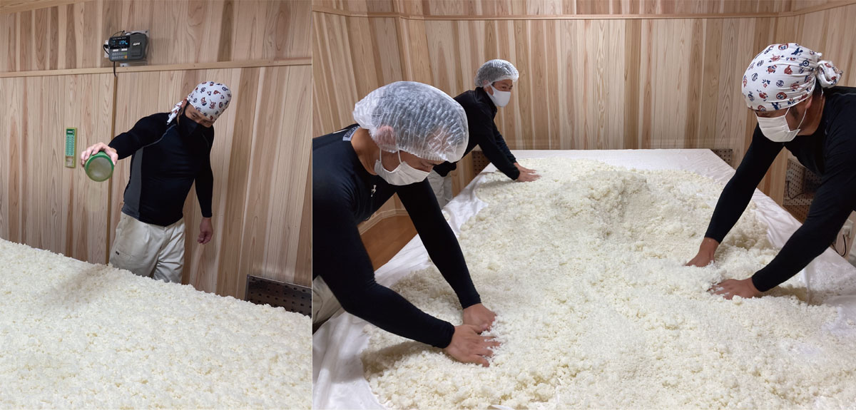 公式酒造りページに掲載された、麹を手入れする蔵人たち
