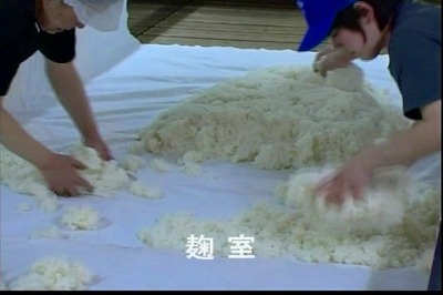 公式蔵見学に掲載された、麹室で麹を扱う工程