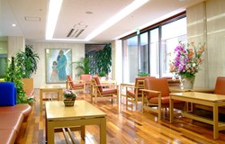 公式の療養環境ページに掲載される明るい共有空間
