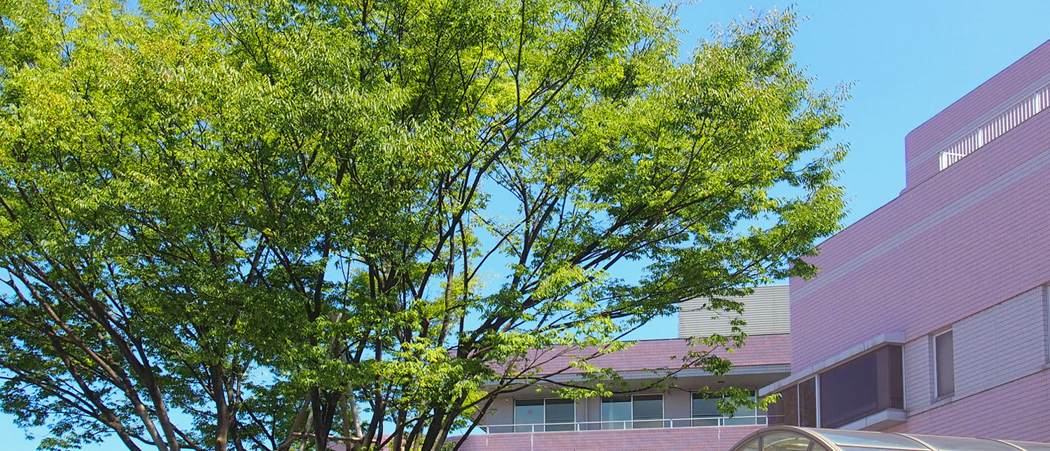 青空と樹木の向こうに見える平成横浜病院の院舎